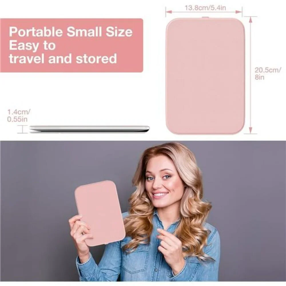 LED Lighted Travel Makeup Mirror Rechargeable Dimmable Portable Vanity Pink